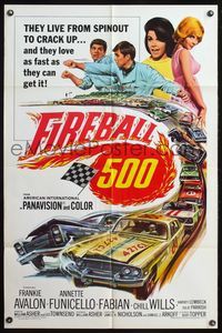 6x303 FIREBALL 500 1sh '66 race car driver Frankie Avalon & sexy Annette Funicello!