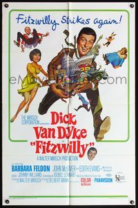 6x313 FITZWILLY 1sh '68 great comic art of Dick Van Dyke & Barbara Feldon!