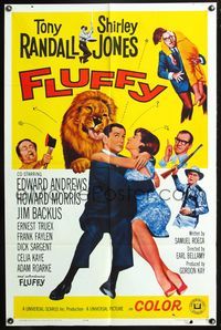 6x318 FLUFFY 1sh '65 great art of huge lion & Tony Randall w/pretty Shirley Jones!