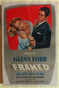 6x328 FRAMED 1sh '47 cool art of Glenn Ford holding sexy Janis Carter!