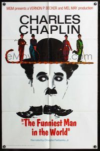 6x336 FUNNIEST MAN IN THE WORLD 1sh '67 cool close up art of Charlie Chaplin w/4 small images!