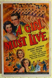 6x351 GIRL MUST LIVE 1sh '41 Margaret Lockwood, many sexy showgirls, directed by Carol Reed!