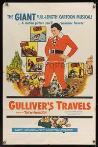 6x370 GULLIVER'S TRAVELS 1sh R57 classic cartoon by Dave Fleischer, great image!