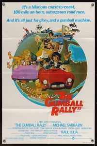 6x371 GUMBALL RALLY 1sh '76 Michael Sarrazin, wacky art of car racing around the world!