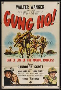 6x380 GUNG HO style D 1sh '43 Randolph Scott, Noah Beery Jr, battle cry of the marine raiders!