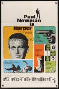 6x401 HARPER 1sh '66 Paul Newman has many fights, sexy Pamela Tiffin, great design!