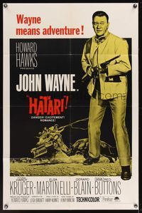 6x407 HATARI 1sh R67 Howard Hawks, great full-length image of John Wayne in Africa!