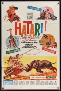6x406 HATARI 1sh '62 Howard Hawks, great artwork images of John Wayne in Africa!