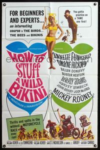 6x432 HOW TO STUFF A WILD BIKINI 1sh '65 Annette Funicello, Buster Keaton, motorcycle & bikini art!