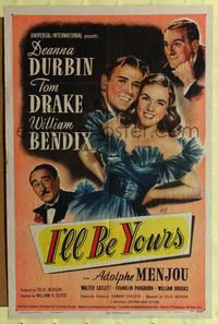 6x442 I'LL BE YOURS 1sh '46 great artwork of pretty Deanna Durbin by Hill!
