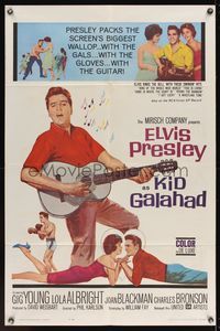 6x465 KID GALAHAD 1sh '62 art of Elvis Presley singing with guitar, boxing, and romancing!