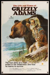 6x495 LIFE & TIMES OF GRIZZLY ADAMS 1sh '74 artwork of mountain man with grizzly bear!