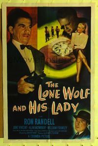 6x502 LONE WOLF & HIS LADY 1sh '49 noir, Ron Randell leaping into his hottest crime adventure!
