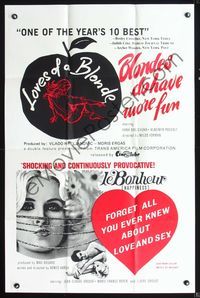 6x510 LOVES OF A BLONDE/LE BONHEUR 1sh '65 Double Bill, Milos Forman, Agnes Varda!