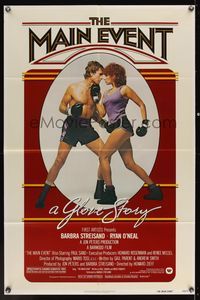 6x518 MAIN EVENT 1sh '79 great full-length image of Barbra Streisand boxing with Ryan O'Neal!