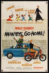 6x550 MONKEYS GO HOME 1sh '67 Disney, art of Maurice Chevalier, Yvette Mimieux & apes!