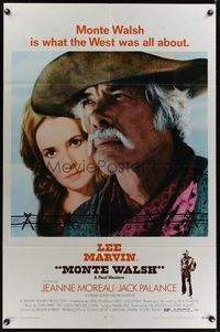 6x551 MONTE WALSH 1sh '70 super close up of cowboy Lee Marvin & pretty Jeanne Moreau!