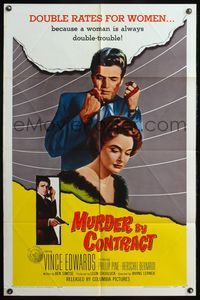 6x563 MURDER BY CONTRACT 1sh '59 Vince Edwards prepares to strangle woman with necktie!