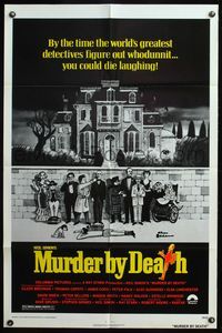 6x564 MURDER BY DEATH 1sh '76 great Charles Addams artwork of cast by dead body & spooky house!