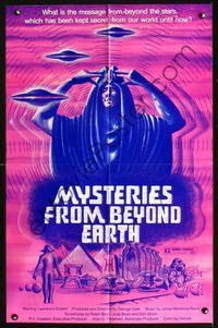 6x570 MYSTERIES FROM BEYOND EARTH full bleed 1sh '75 cool artwork of wacky alien & flying saucers!
