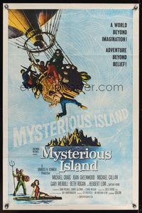 6x571 MYSTERIOUS ISLAND 1sh '61 Ray Harryhausen, Jules Verne sci-fi, cool hot-air balloon image!