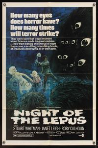 6x579 NIGHT OF THE LEPUS 1sh '72 cool monster art, how many eyes does horror have!