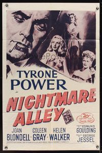 6x593 NIGHTMARE ALLEY 1sh R55 art of Tyrone Power with cigarette, Joan Blondell, Coleen Gray