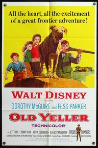 6x609 OLD YELLER 1sh R65 Dorothy McGuire, Fess Parker, great art of Disney's most classic canine!