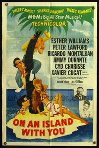 6x617 ON AN ISLAND WITH YOU 1sh '48 Esther Williams, Jimmy Durante, Peter Lawford, Al Hirschfeld art