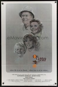 6x618 ON GOLDEN POND 1sh '81 art of Katharine Hepburn, Henry Fonda, and Jane Fonda by C.D. de Mar!