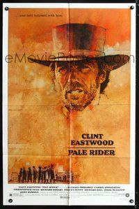 6x630 PALE RIDER 1sh '85 great artwork of cowboy Clint Eastwood by C. Michael Dudash!