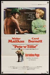 6x645 PETE 'N' TILLIE 1sh '73 naked Walter Matthau plays piano for Carol Burnett, Martin Ritt