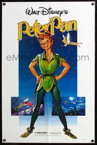 6x647 PETER PAN 1sh R82 Walt Disney animated cartoon fantasy classic, great full-length art!