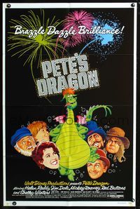 6x646 PETE'S DRAGON 1sh '77 Walt Disney, Helen Reddy, colorful art of cast w/Pete!
