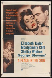 6x657 PLACE IN THE SUN 1sh R59 Montgomery Clift, Elizabeth Taylor, Shelley Winters