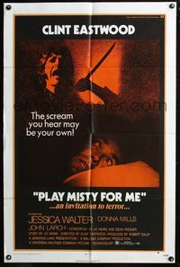 6x659 PLAY MISTY FOR ME 1sh '71 classic Clint Eastwood, an invitation to terror!