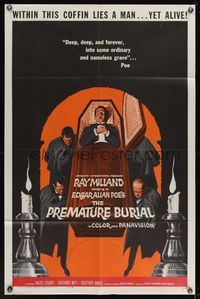 6x675 PREMATURE BURIAL 1sh '62 Edgar Allan Poe, cool Reynold Brown art of Ray Milland buried alive!