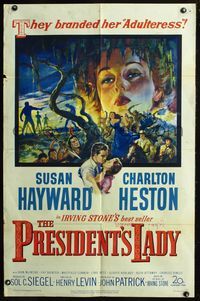 6x677 PRESIDENT'S LADY 1sh '53 stone litho art of adulteress Susan Hayward & Charlton Heston!