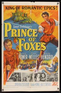 6x684 PRINCE OF FOXES 1sh '49 Orson Welles, Tyrone Power w/sword protects pretty Wanda Hendrix!