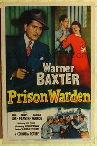 6x687 PRISON WARDEN 1sh '49 Warner Baxter with gun, Anna Lee in trouble!