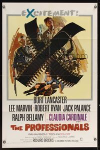 6x695 PROFESSIONALS 1sh '66 Terpning art of Burt Lancaster, Lee Marvin & sexy Claudia Cardinale!