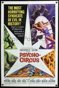 6x699 PSYCHO-CIRCUS 1sh '67 most horrifying syndicate of evil, cool art of sexy girl terrorized!