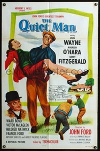 6x704 QUIET MAN 1sh R57 great image of John Wayne carrying Maureen O'Hara, John Ford!