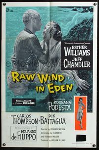 6x714 RAW WIND IN EDEN 1sh '58 sexy Esther Williams & Jeff Chandler kissing in the water!