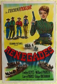 6x718 RENEGADES style A 1sh '46 Evelyn Keyes with two six-shooters in her hands!