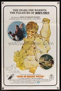 6x732 RING OF BRIGHT WATER 1sh '69 romantic art of Bill Travers & Virginia McKenna with otter!