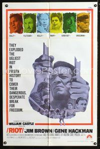 6x734 RIOT int'l 1sh '69 Jim Brown & Gene Hackman escape from jail, ugliest prison riot in history!