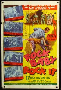 6x741 ROCK BABY ROCK IT 1sh '57 rock 'n' roll, art of band & dancers!