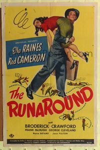 6x749 RUNAROUND 1sh '46 art of Ella Raines being carried by Rod Cameron!
