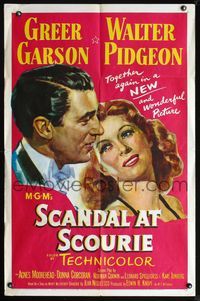 6x760 SCANDAL AT SCOURIE 1sh '53 great romantic close up art of Greer Garson & Walter Pidgeon!